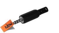 Conetor jack 3.5mm stereo plastico M 4 contactos c/proteção negro