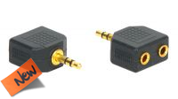 Adaptador audio dourado jack 3.5mm Stereo a 2x Jack Fêmea em blister (2)