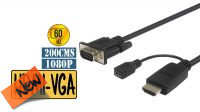 Cabo adaptador HDMI Macho a VGA Macho com USB Micro B fêmea preto 2m