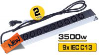 Regleta 9 tomas IEC C13 para Rack 19" aluminio con interruptor 2m