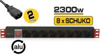 Regleta 19" de 8 tomas schuko con interruptor conexión C14 2m negro