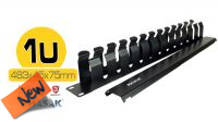 Painel frontal 19" com guia de cabos em metal preto