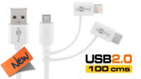 Cabo de dados e carga USB - Micro B com adaptador lightning 08P/USB C branco 1m