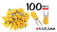 Conjunto 100 terminales tipo horquilla crimpar/soldar 4.5-5.5mm amarillo