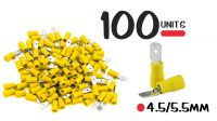 Conjunto de 100 terminales Faston Macho 6,35x0,8mm 4,5-5,5mm2 24A aislantes amarillo