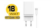 Carregador universal 1x USB 18W + cabo USB-C branco