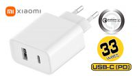 Carregador Xiaomi 1x USB-A + 1x USB-C 33W máx. 3A branco