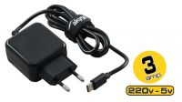 Carregador universal 110-240V Tipo C USB 5V/3A preto 1m.