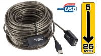 Cable USB 2.0 Alargador Activo con Amplificador - A-M a A-H, hasta 25 m