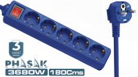 Regleta Phasak 5 tomas Schuko 16A con interruptor Azul 1.8m