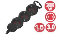 Régua 3 tomadas schuko s/ interruptor preta 1.5m