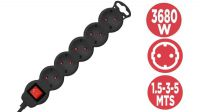 Régua 5 tomadas schuko com interruptor negra 3m
