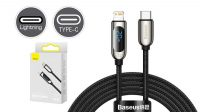 Cabo Baseus USB-C M- Lightning c/LCD (20Wmax2.22Amp)  alu.Nylon negro  2m.