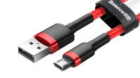 Cabo Baseus USB-A M-micro-B M QC3.0 (max2.4Amp)  alu.Nylon negro/vermelho  1m.
