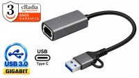 Adaptador cRadia USB 3.0 e USB C 3.1 a Ethernet RJ45 100/1000 Mbps