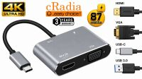 Docking cRadia USB 3.1 C - VGA+HDMI+USB3 F+USB-C PD cinza 0.15 m.