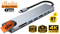 Docking cRadia 8in1 USB C  M-RJ45  2xUSB  HDMI  1xTF/SD 2xUSB-C  PD