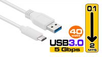 Cable USB 3.0 Tipo A Macho a Tipo C Macho Blanco High-speed charging 3A
