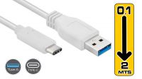 Cable USB 3.0 Tipo A Macho a Tipo C Macho Blanco High-speed charging 3A