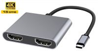 Cabo conversor USB 3.1 C - 2xHDMI máx.4K*2K@30Hz(60Hz 1xHDMI) cinzento 15cm