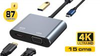 Cabo conversor USB 3.1 C - VGA+HDMI+USB3 F+USB-C PD+Card reader+audio 15cm