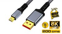 Cable mini DisplayPort a DisplayPort V1.4   8K@60Hz,4K@120Hz Nylon Gris 2m