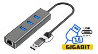 Hub USB 3.0 3 Puertos Con Puerto De Red Gigabit Negro