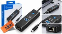 Hub USB 3.1- 1xUSB 3.0 + 1xUSB-C - 1xRJ 45 Giga  Negro