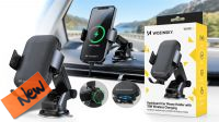 Soporte para salpicadero con ventosa, brazo y carga inalámbrica 15W Negro