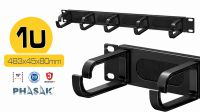 Painel organizador cabos Phasak 19" 1U 5 ganchos para rack preto