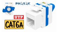 Conector Keystone Phasak RJ45 Cat. 6A cravamento e botão rotatividade