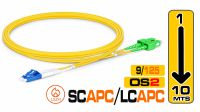 Cabo de fibra óptica SM OS2 9/125 LC/APC - SC/APC DX LSZH amarelo