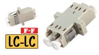 Adaptador de fibra óptica LC a LC multimodo em bege.
