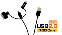 Cable de datos/carga USB a Micro B con adaptador Lightning 08P/30P Negro 1m