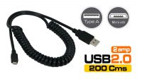 Cable USB A Macho a Micro B Macho extensible negro 2m