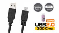 Cable Flat USB A Macho a Micro USB B Macho negro 3m