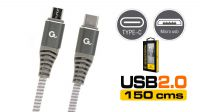 Cable USB-C M-USB 2.0 Micro B - M  Max.2.4Amp negro/Nylon  1.5m.