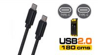 Cable USB-C M-M Max 2.1A recubierto de algodón 1.8m