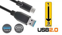 Cabo USB 3.1 C Macho a USB 2.0 A Macho (1-3Mts) Negro