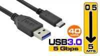 Cable USB 3.1 C Macho - USB 3.0 A Macho Negro High-speed charging 3A