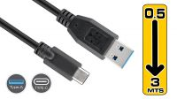 Cable USB 3.1 C Macho - USB 3.0 A macho Negro High-speed charging 3A