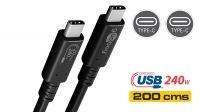Cable USB-C M/M USB4 Thunderbolt4 Gen2 x 2 (48V Máx 5A) Negro 2m