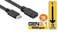 Cable alargador USB 3.1 C Macho a C Hembra Gen2