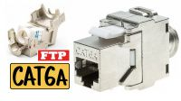 Keystone Jack RJ45 FTP Cat. 6A toolless com suporte cabo