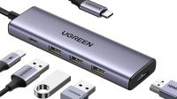 Concentrador USB Ugreen CM511 5 en 1, 1 x USB 3.0, 1 x USB-C PD100W, 1 x HDMI gris 0,15m